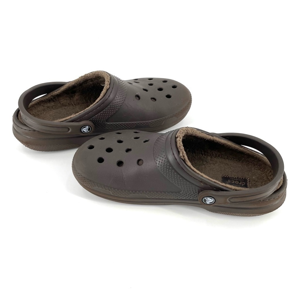 CROCS Brown Faux Fur Lined Dual Comfort Clogs - Picture 4 of 8